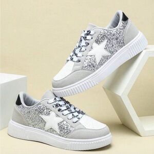 SHEIN Silver and White Glitter Sneakers